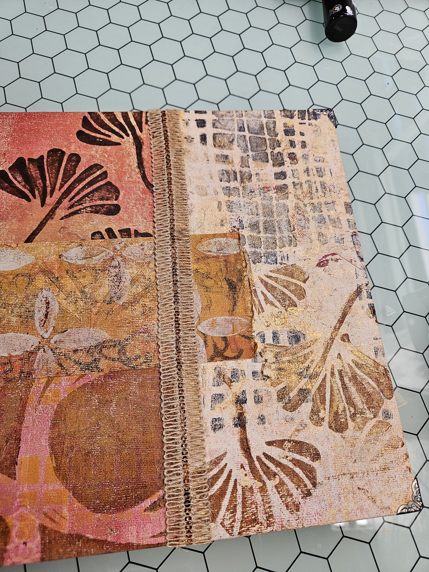 Hand-Painted Concertina Journal: 11.5" x 9" - Blank, Deckled, Vintage Cotton Recycled Paper Inside