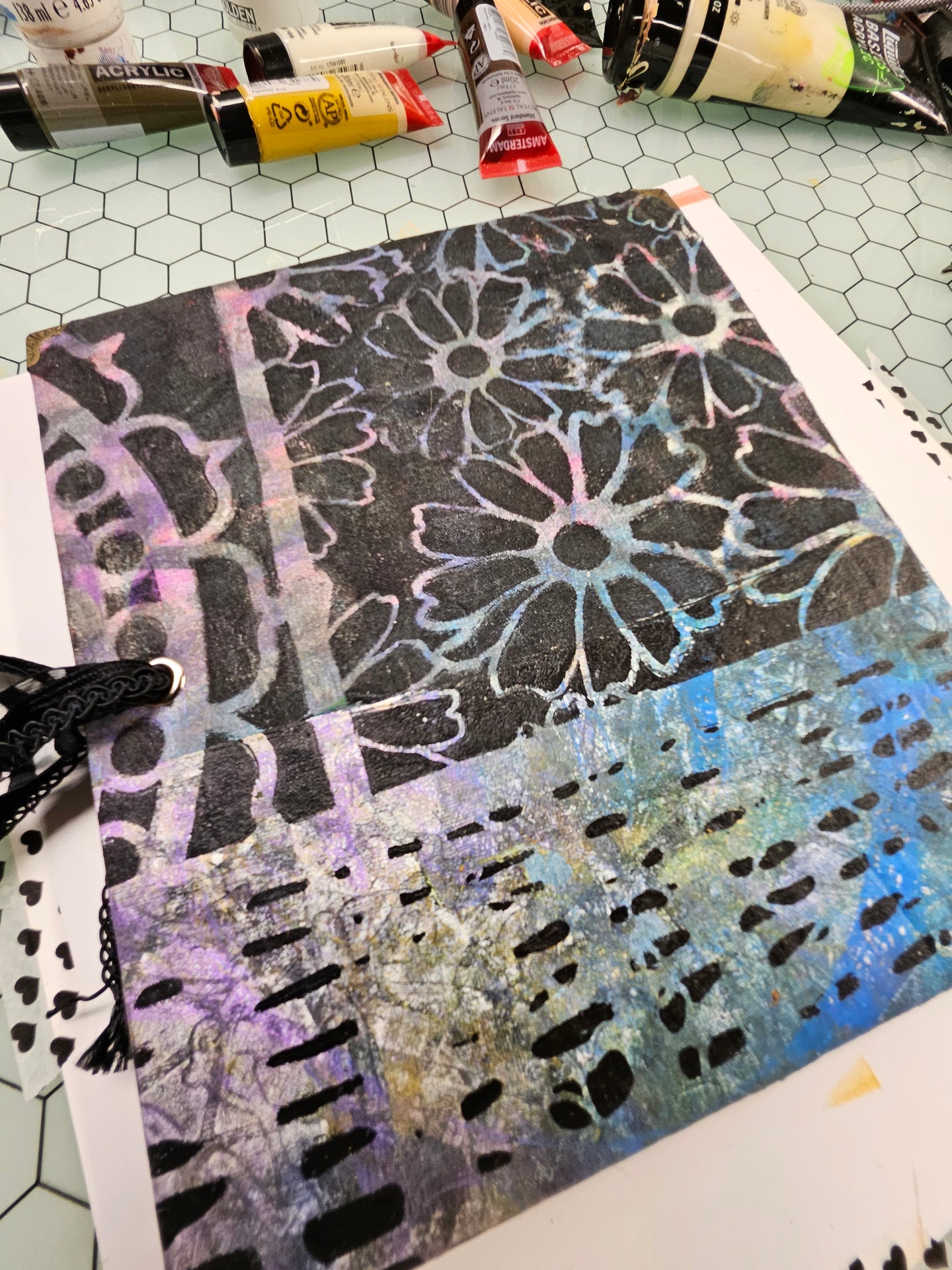 Gorgeous Grunge Journal: 8.75"x6.75" - Multi-Media Pages, Acrylic Paint, Tab Binding, Tie Closure, Fabric Cover