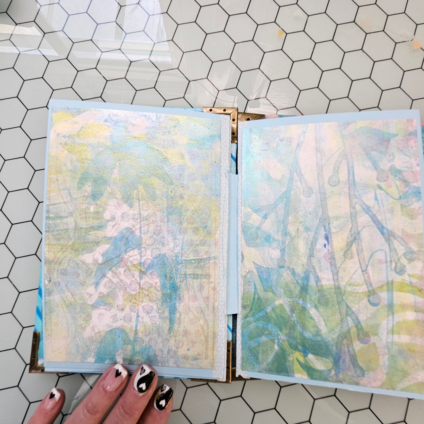 Hand-Painted Journal 5.5" x 7" - Multi-Media Painted Pages, Accordion Binding, Magnetic Closure