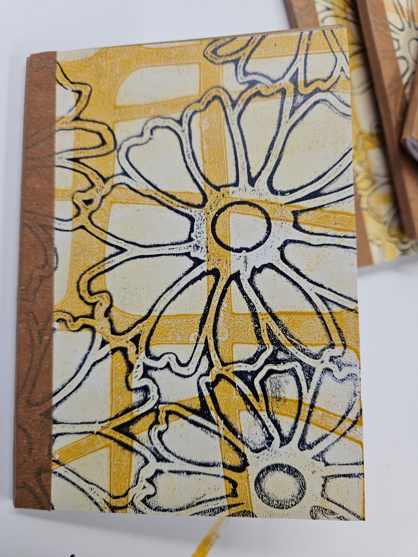 (6) Covered Mini Pocket Journals 3.5" x 5" Navy and Yellow Ochre Floral - Blank Pages