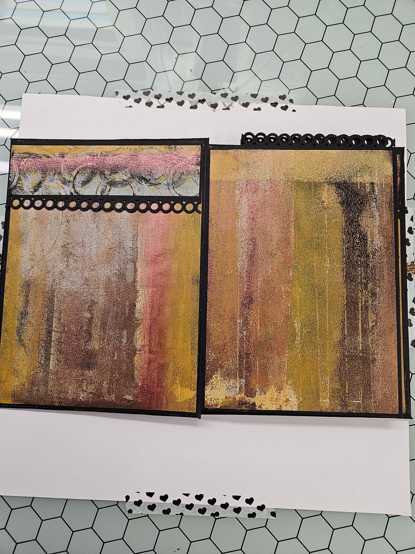 Hand-Painted Album in Shades of Brown. Gold, Rose Gold and Black: 6"x8": Multi-Media Painted Pages, Accordion Binding, Tie Closure