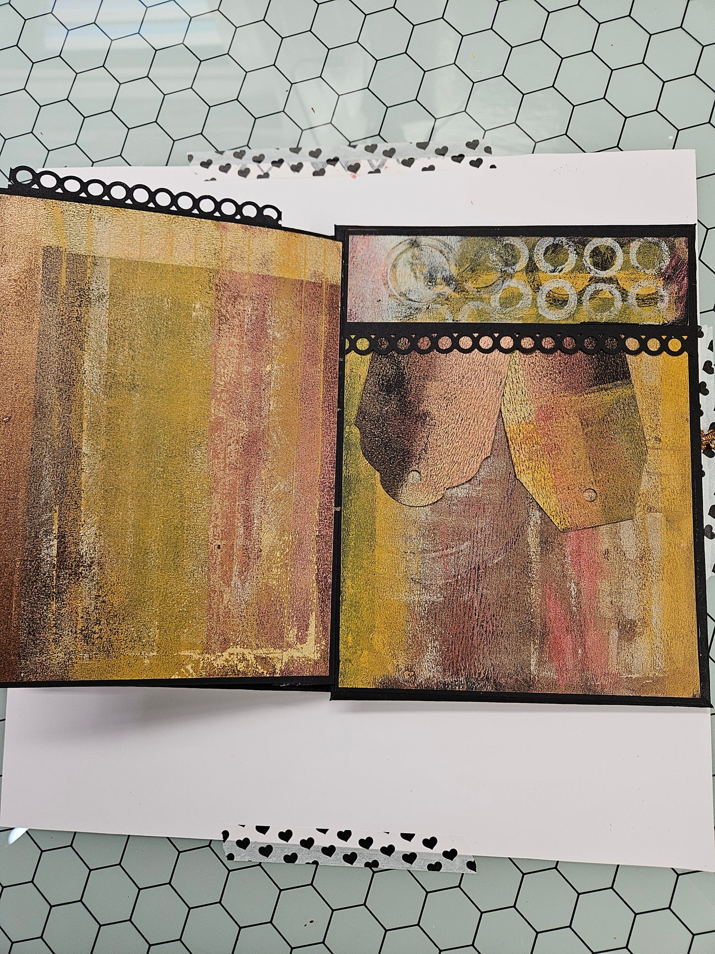 Hand-Painted Album in Shades of Brown. Gold, Rose Gold and Black: 6"x8": Multi-Media Painted Pages, Accordion Binding, Tie Closure
