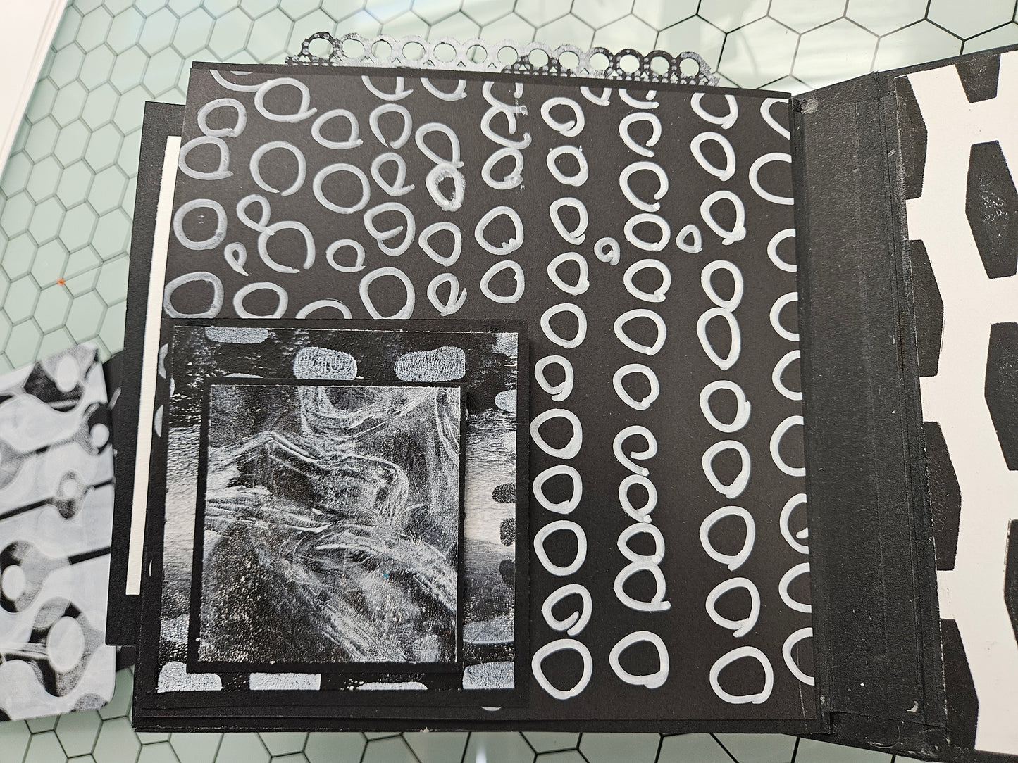 CHONKY MONKEY Hand-Painted Album - Black and White: 7"x7": Multi-Media Painted Pages, Waterfall Hinge Binding, Tie Closure