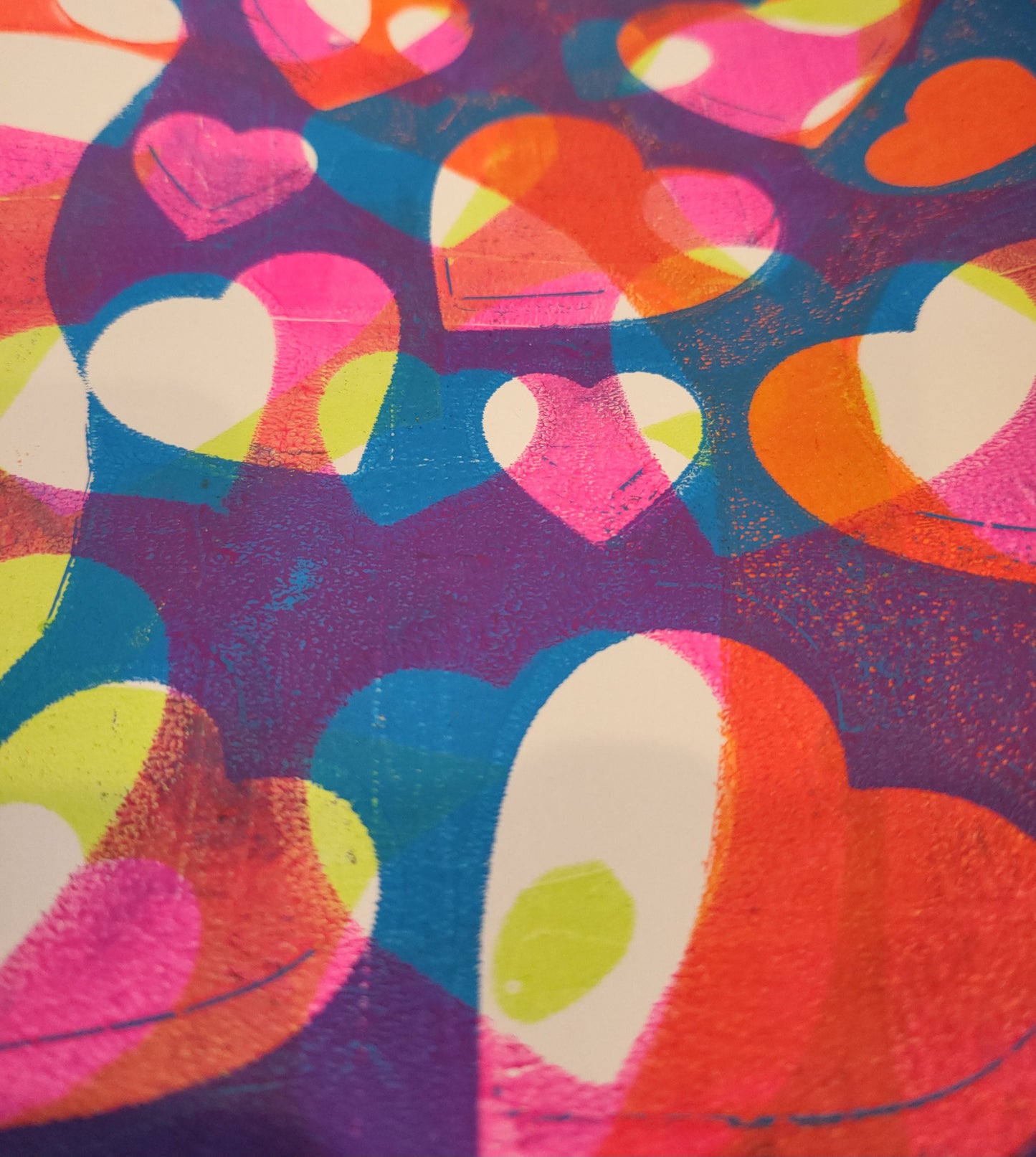 Bright Neon Hearts, Blue, Pink, Yellow 8"x10" Cardstock