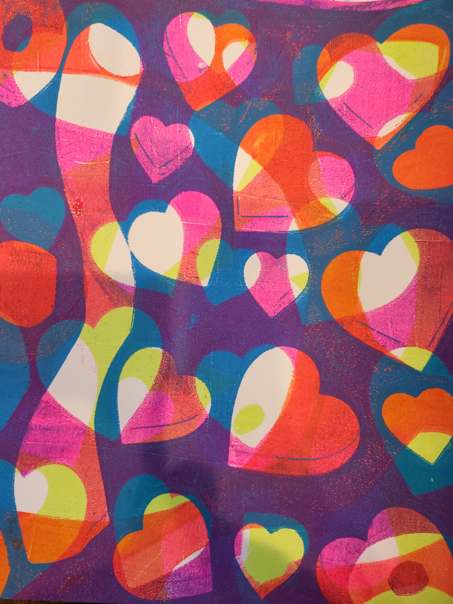 Bright Neon Hearts, Blue, Pink, Yellow 8"x10" Cardstock